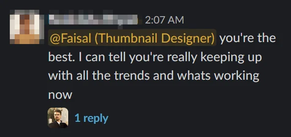 Client message about Faisal's thumbnails