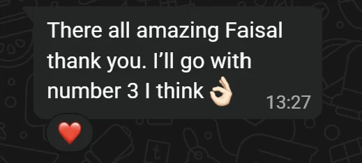 Client message about Faisal's thumbnails